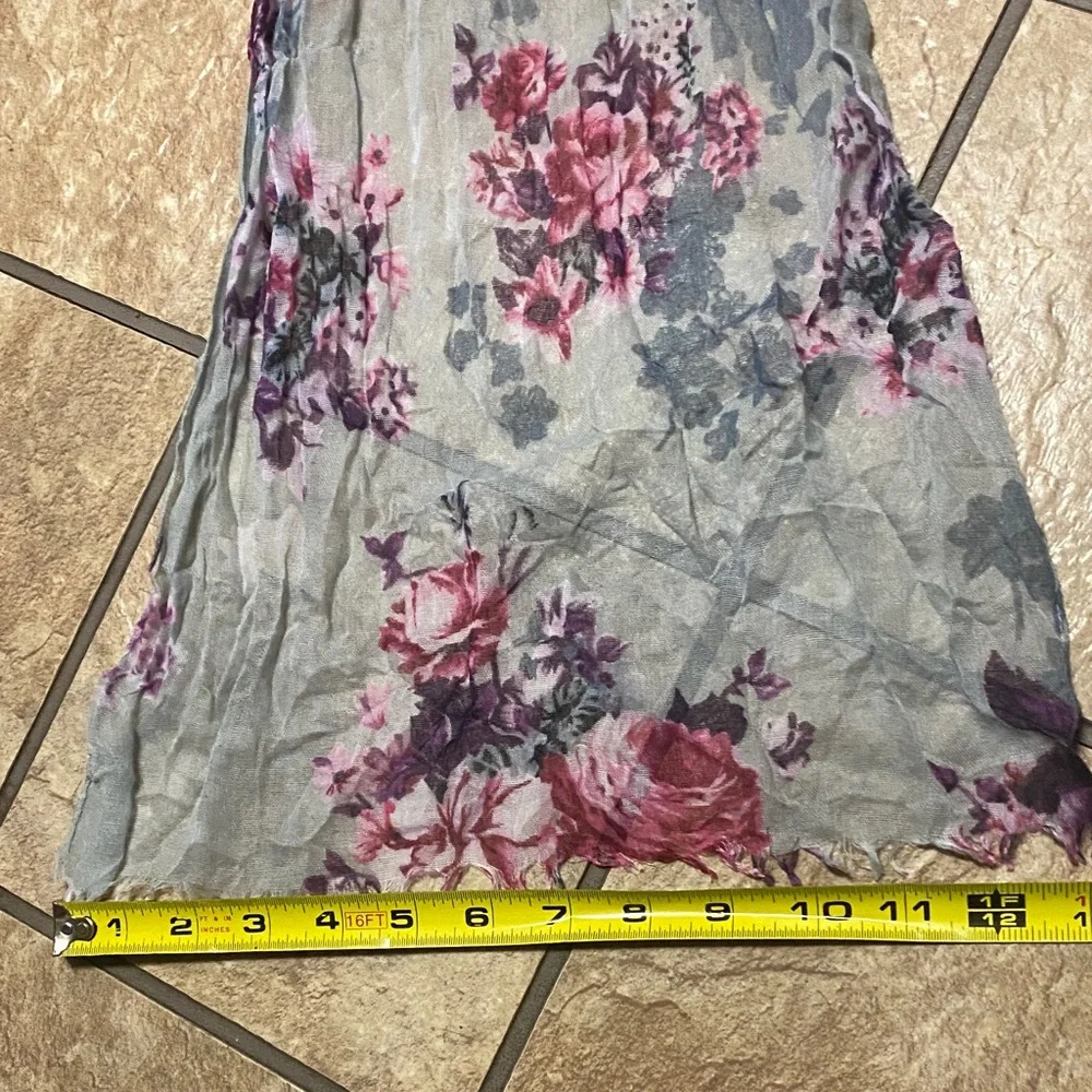 Delicate Floral Gray, Pink, and Purple Sheer Scarf Summer Fall Layer